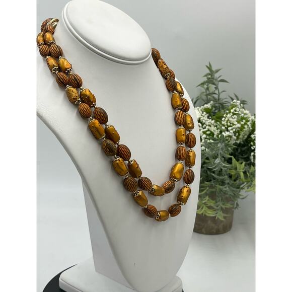 Hong Kong Vintage Copper Brown Bumpy Textured Two Strand Lightweight Necklace - Picture 6 of 12